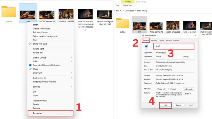 Hướng dẫn chi tiết cách đổi tên File bằng Properties