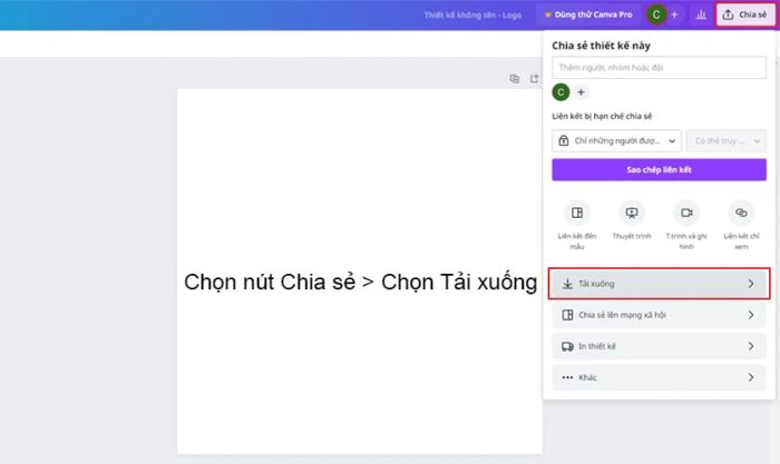 Nhấn vào nút Chia sẻ ở góc trên bên phải để bắt đầu tải xuống.