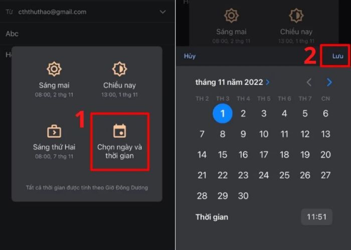 Hướng dẫn đặt lịch gửi email trên điện thoại - bước 3