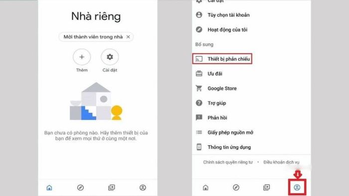 Bước 2: Mở ứng dụng Google Home và chọn mục Thiết bị phản chiếu