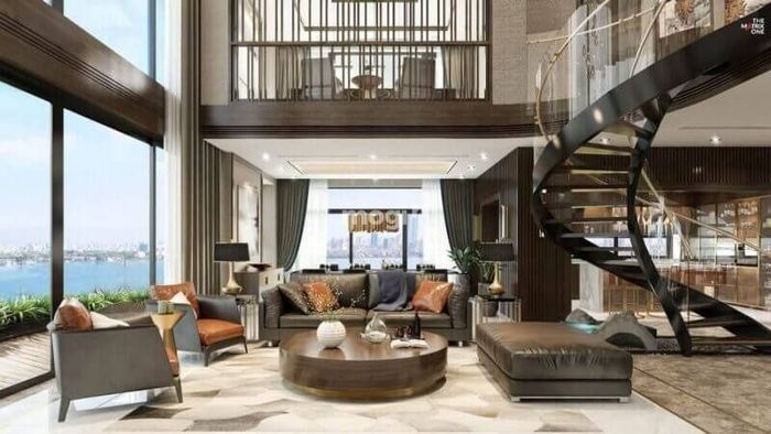 Căn hộ Duplex được thiết kế với tông màu trầm, tạo nên phong cách sang trọng và tinh tế.