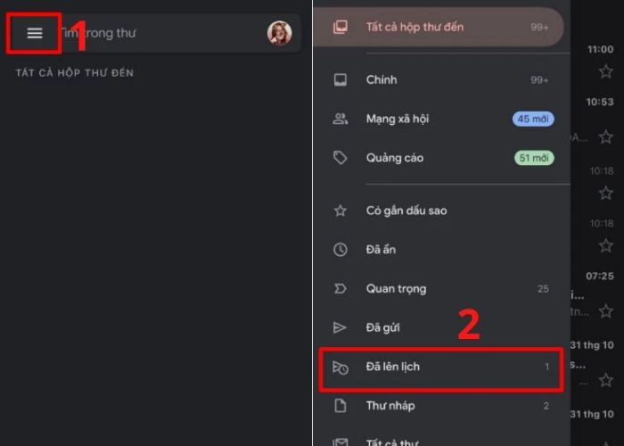 Thay đổi thời gian gửi email trên điện thoại