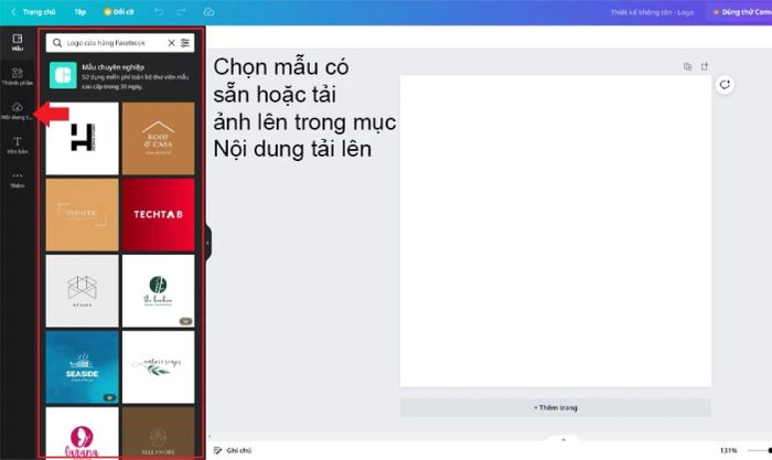 Chọn mẫu có sẵn từ mục Mẫu ở cột bên trái