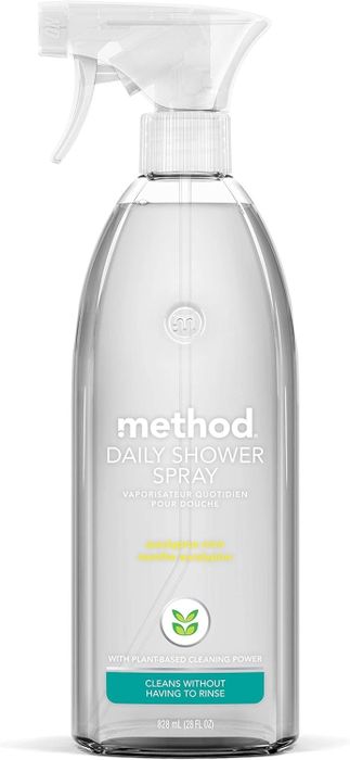 Method Daily Shower Spray bottle with plant-powered cleaning strength, 828 mL. Cleans without needing to rinse.
