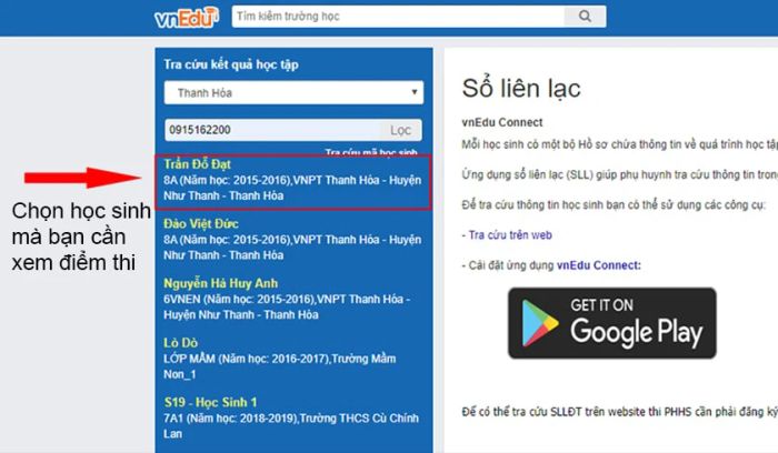 Các kết quả sẽ được hiển thị phía dưới