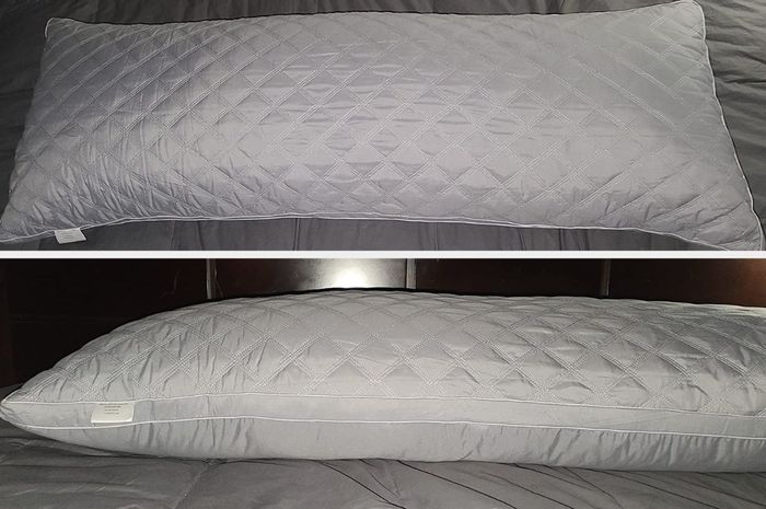 Images from reviewers showcasing the white pillow