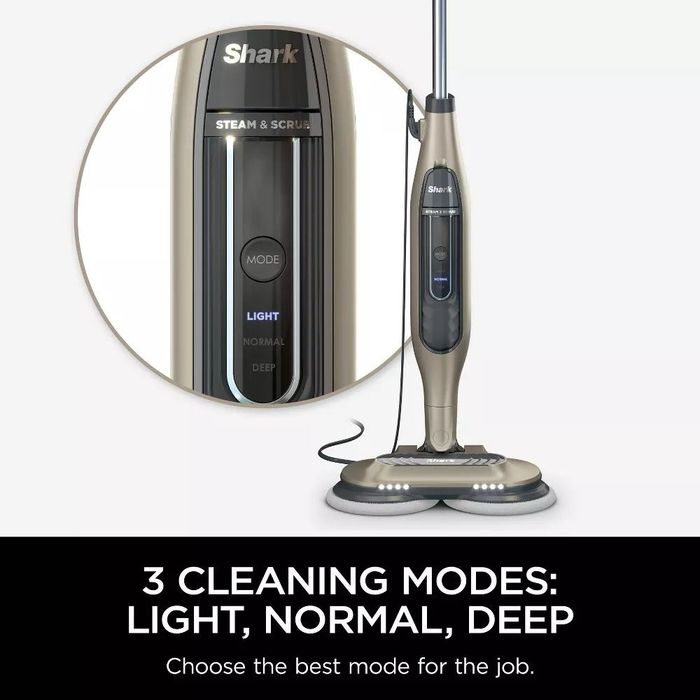 A close-up view of the mop, highlighting its various cleaning modes.