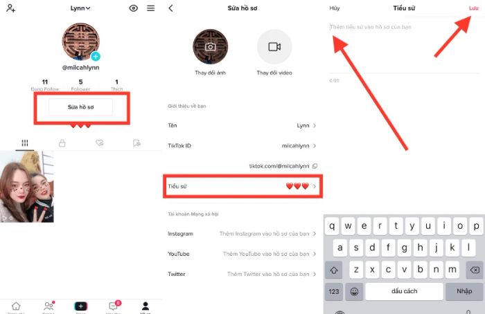 Dán đường link của website vào mục tiểu sử.