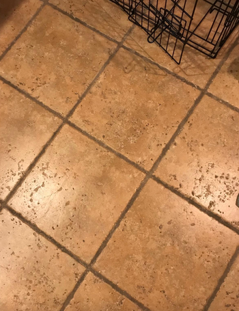 Ceramic tile floor featuring a brownish hue with visible grout lines