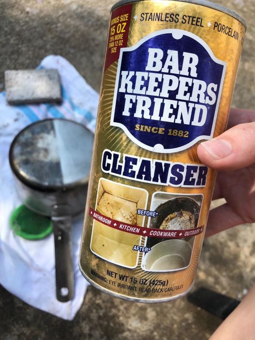 The bottle of Bar Keepers Friend cleaning product
