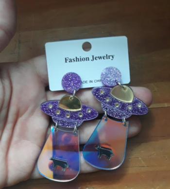 The earrings along with their packaging
