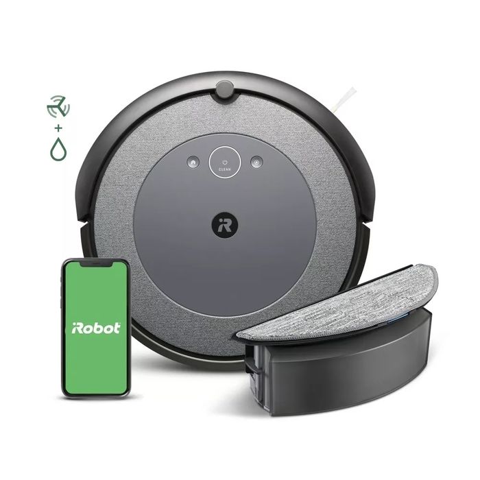 iRobot Roomba and its accessories, with a smartphone displaying the iRobot app. Featured in a Shopping category article