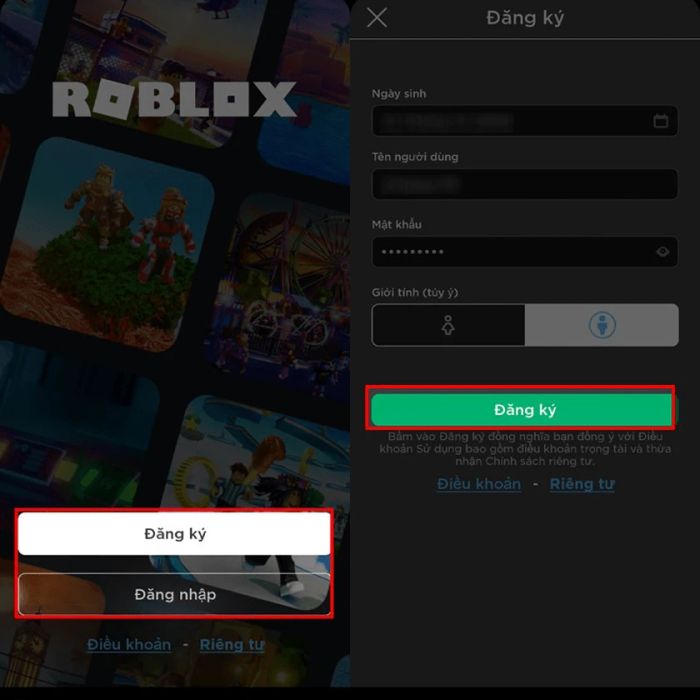 Tiến hành đăng nhập vào tài khoản Roblox của bạn để tiếp tục trải nghiệm trò chơi.
