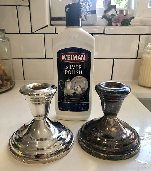 Another reviewer's comparison of a tarnished candlestick and its polished counterpart