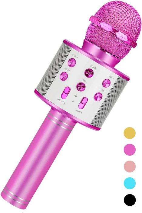 The karaoke mic in a playful pink hue