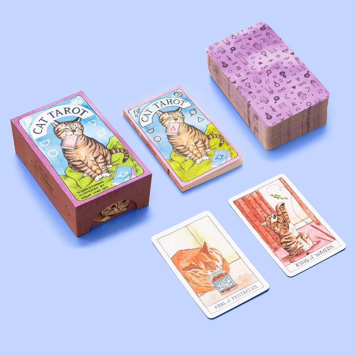 Tarot card deck featuring watercolor cat illustrations