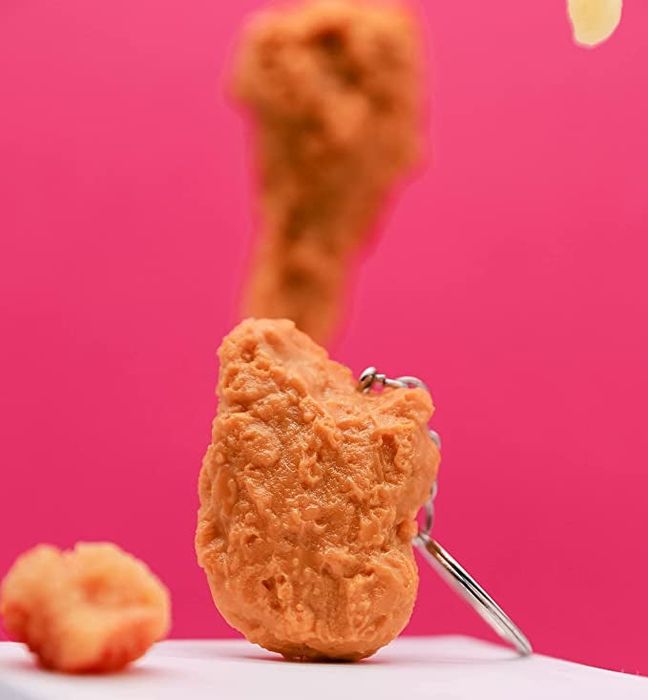 A key chain shaped like a nugget