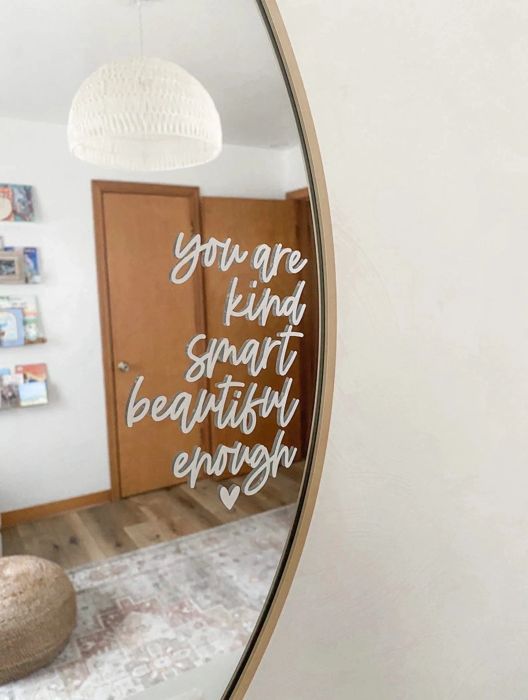 The decal affixed to a mirror