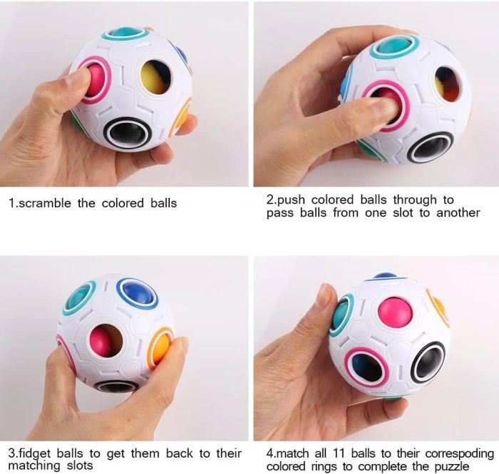 An infographic showing the step-by-step process of how to play with the puzzle ball