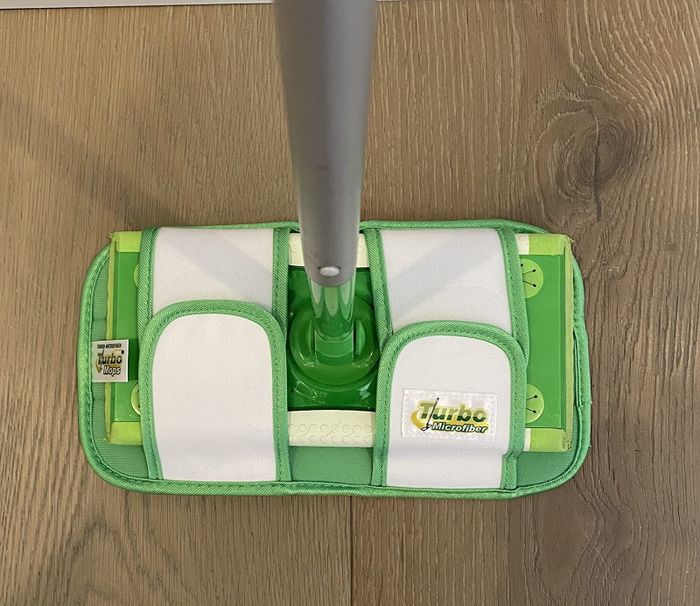 Reviewer’s Swiffer with the mop pad securely attached