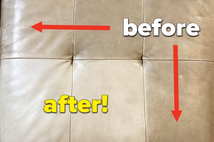 Another reviewer’s sofa showing one half clean and the other half dirty
