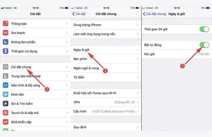 Sai thiết lập thời gian