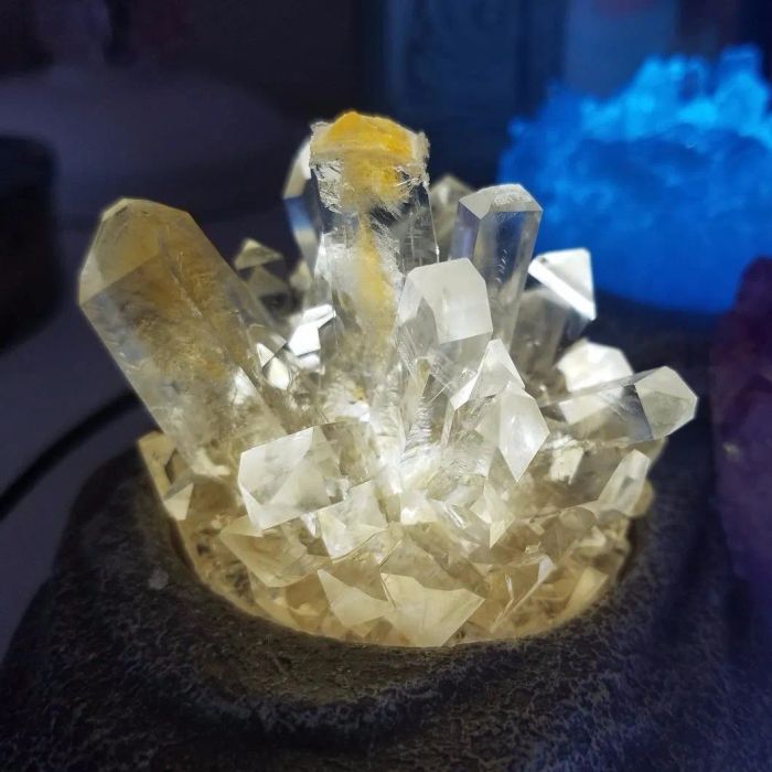a bright, clear crystal that is illuminated