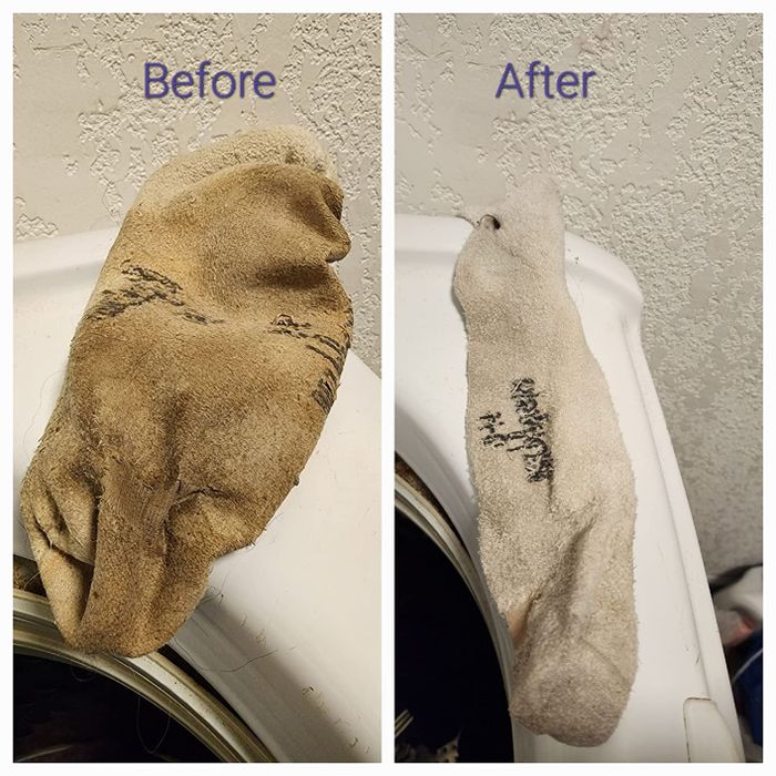 A dirty sock with a label