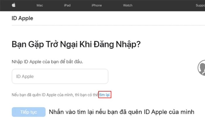 Khôi phục mật khẩu Apple ID khi quên tài khoản của bạn.