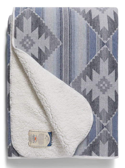 the blanket with the corner turned over to reveal the soft fleece backing