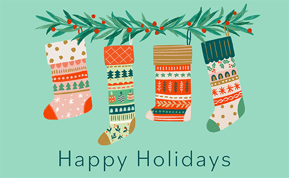 an e-gift card adorned with stockings that reads