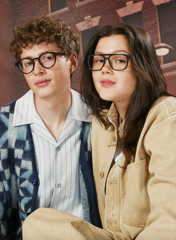 Models sporting glasses inspired by Marvel characters.