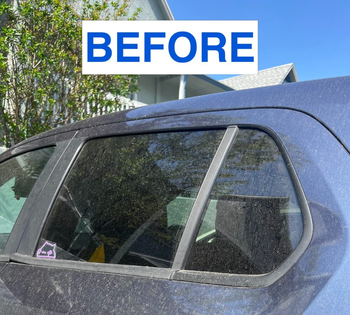 before image showing a dirty, grimy car window