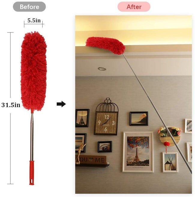 The duster, measuring 31.5 inches when collapsed, extends high enough to reach the ceiling for effective dusting.