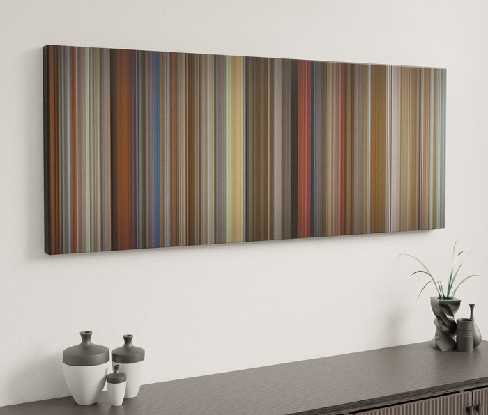 The canvas displayed on a wall above a console table.