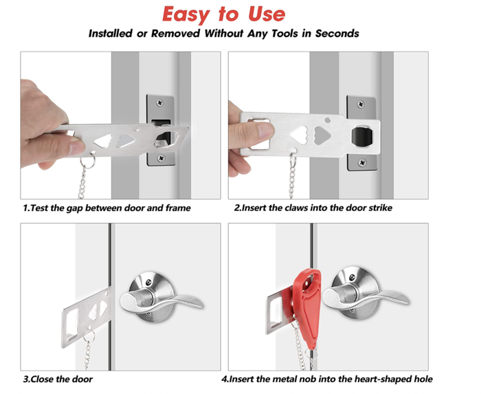 A step-by-step guide on using the portable door lock.