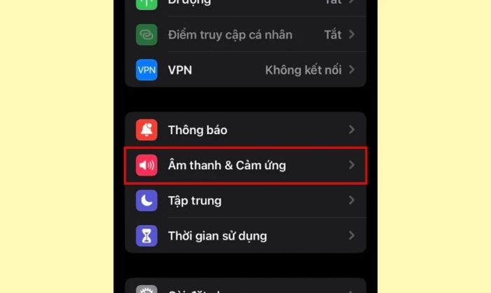Giao diện mục Âm thanh & Cảm ứng