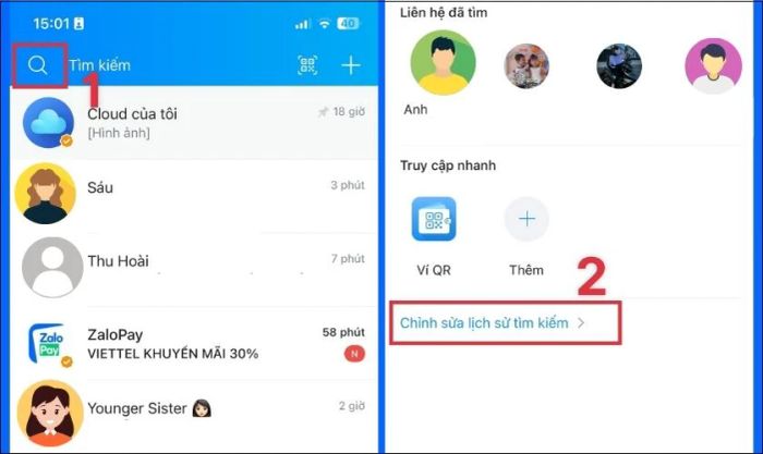 Các bước để xóa lịch sử tìm kiếm trên Zalo từ điện thoại