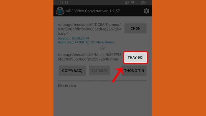 Nhấn vào 'Thay đổi' để chọn thư mục lưu file nhạc.
