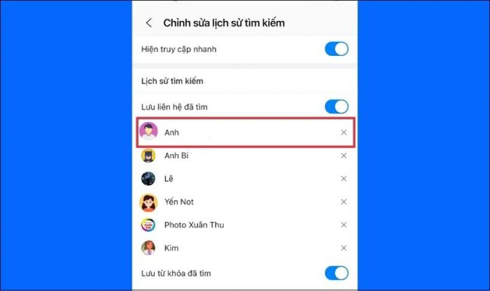 Xóa người dùng không muốn hiển thị