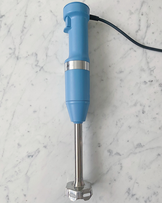 The sleek blue immersion blender.