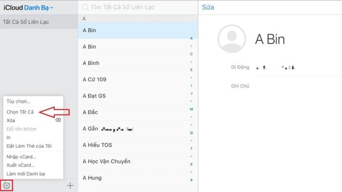 Xóa liên hệ qua iCloud