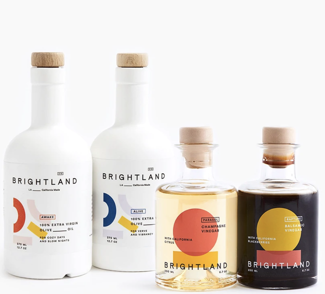 A set of Brightland olive oils and vinegars, a perfect collection for culinary enthusiasts.