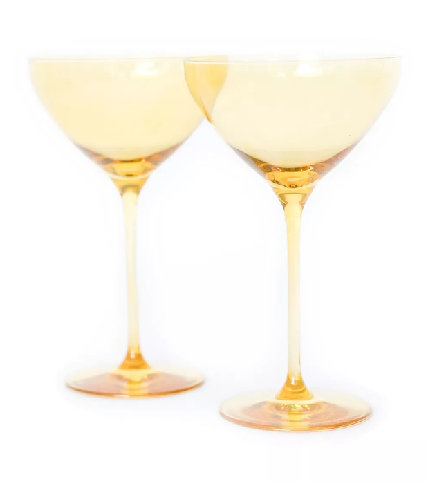 A close-up view of the yellow martini glasses, showcasing their bright color.