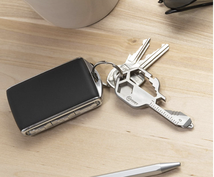 A key-shaped multitool with various edges and functions