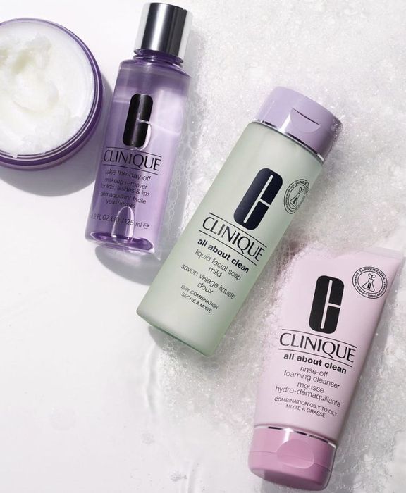 A jar containing makeup balm, makeup remover, facial soap, and a foaming cleanser mousse