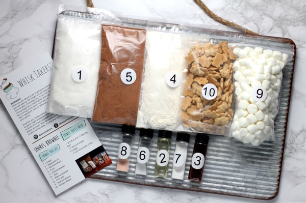Pre-measured recipe ingredients, labeled by number