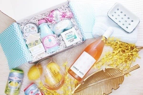 The box filled with bath products