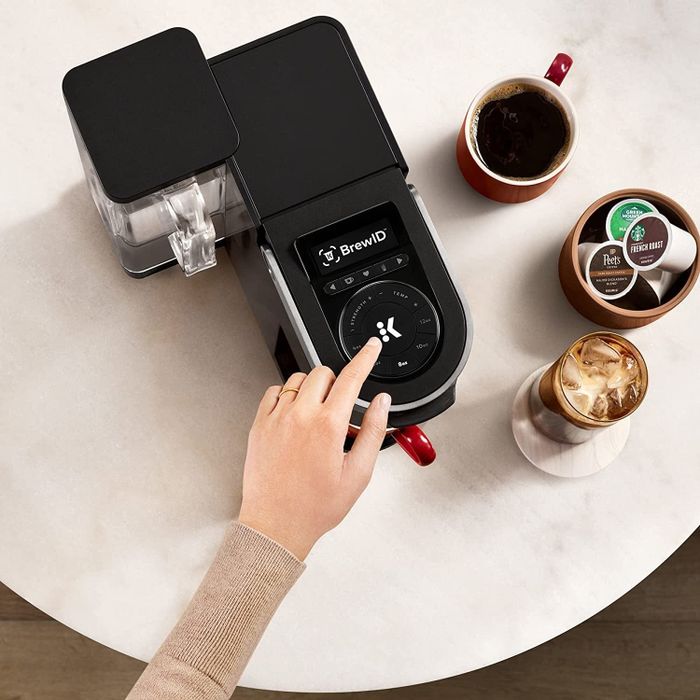 A top view showcasing the tech features included with the Keurig, including the brew ID