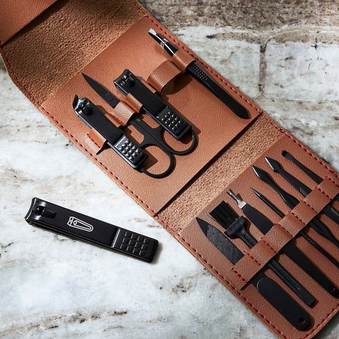 The grooming kit, neatly arranged with all the essentials for a full self-care experience